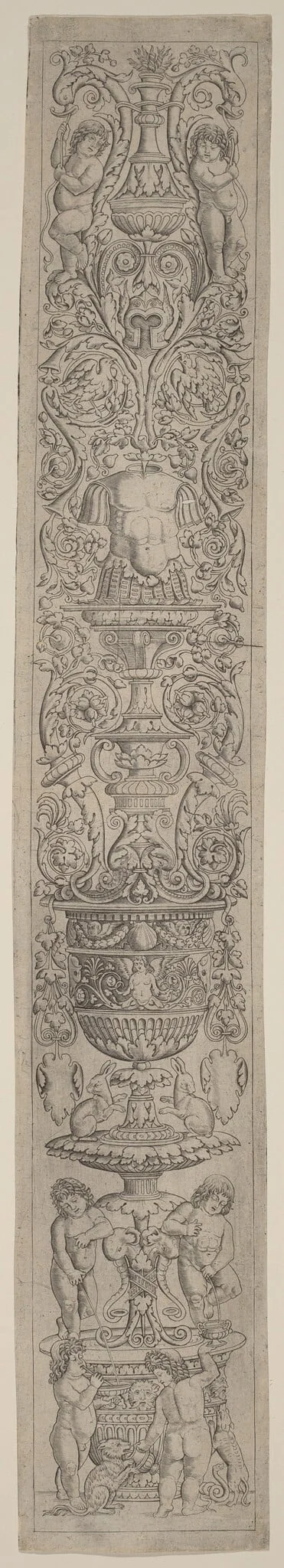 Ornament Panel: Four Children with a Cat and a Dog, detail