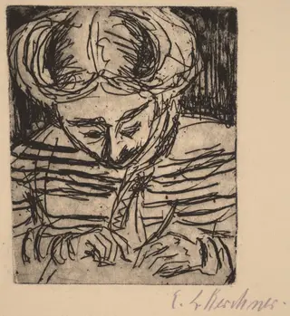 Young Girl Drawing, by Ernst Ludwig Kirchner, ink, 1906
