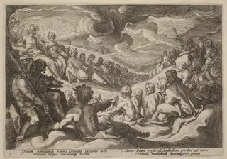 Jupiter Taking Counsel from the Gods about the Destruction of the Universe, by Hendrick Goltzius, ink, 1589
