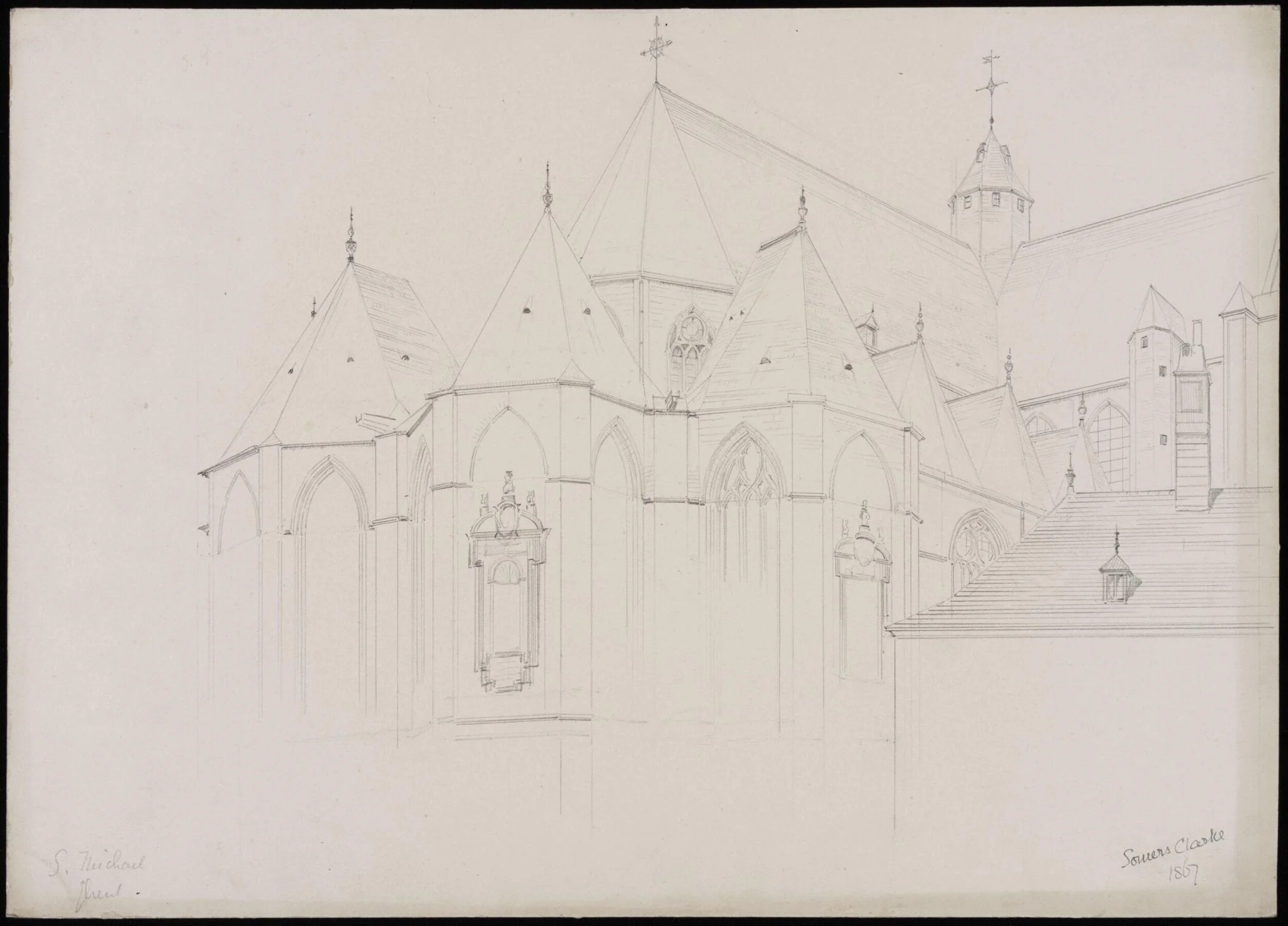 View of the Church of St. Michael, Ghent, from N.E., detail