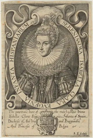 Isabella Clara Eugenia, Infanta of Spain, wife of Archduke of Austria, by Renold Elstrack, ink