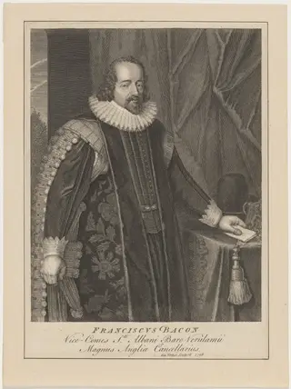 Francis Bacon, Viscount Saint Albans, by George Vertue, ink, 1728
