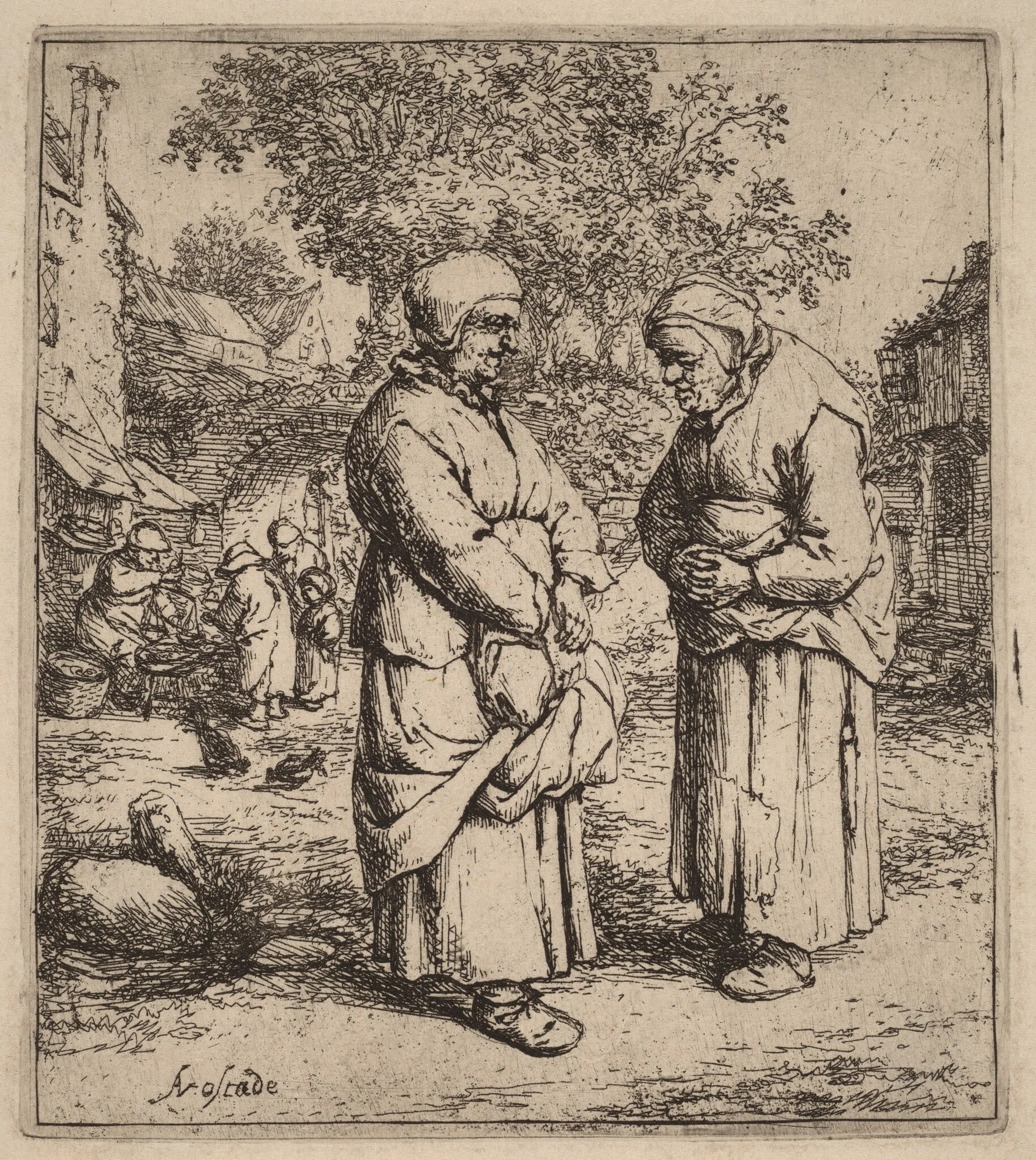 Two Peasant Women Conversing on a Village Street, detail