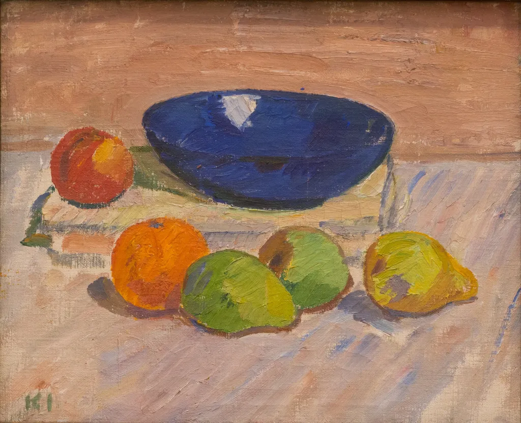Still Life with Blue Bowl and Fruits, by Karl Isakson, oil, 1910