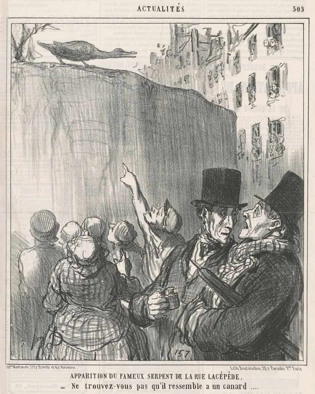 Apparition du ... serpent de la rue Lacépède, by Honoré Daumier, ink, 1858
