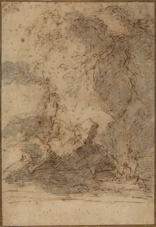 Landscape, by Salvator Rosa, ink, 1664
