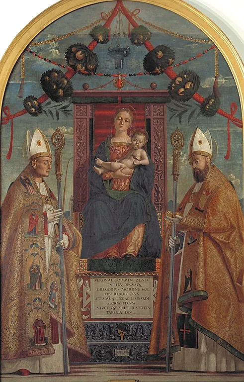 Madonna in trono con il Bambino e i Santi Zeno e Nicolò, detail