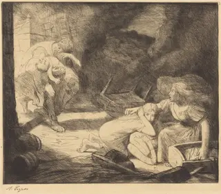 The Fire, 2nd plate (L'incendie), by Alphonse Legros, ink, 1874