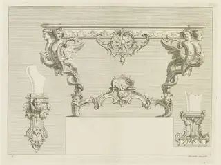 Nouveaux Desseins de Pieds de Tables et de Vases et Consoles de sculpture en bois Inventes par le sieur Pineau sculpteur, by Nicolas Pineau, 1737