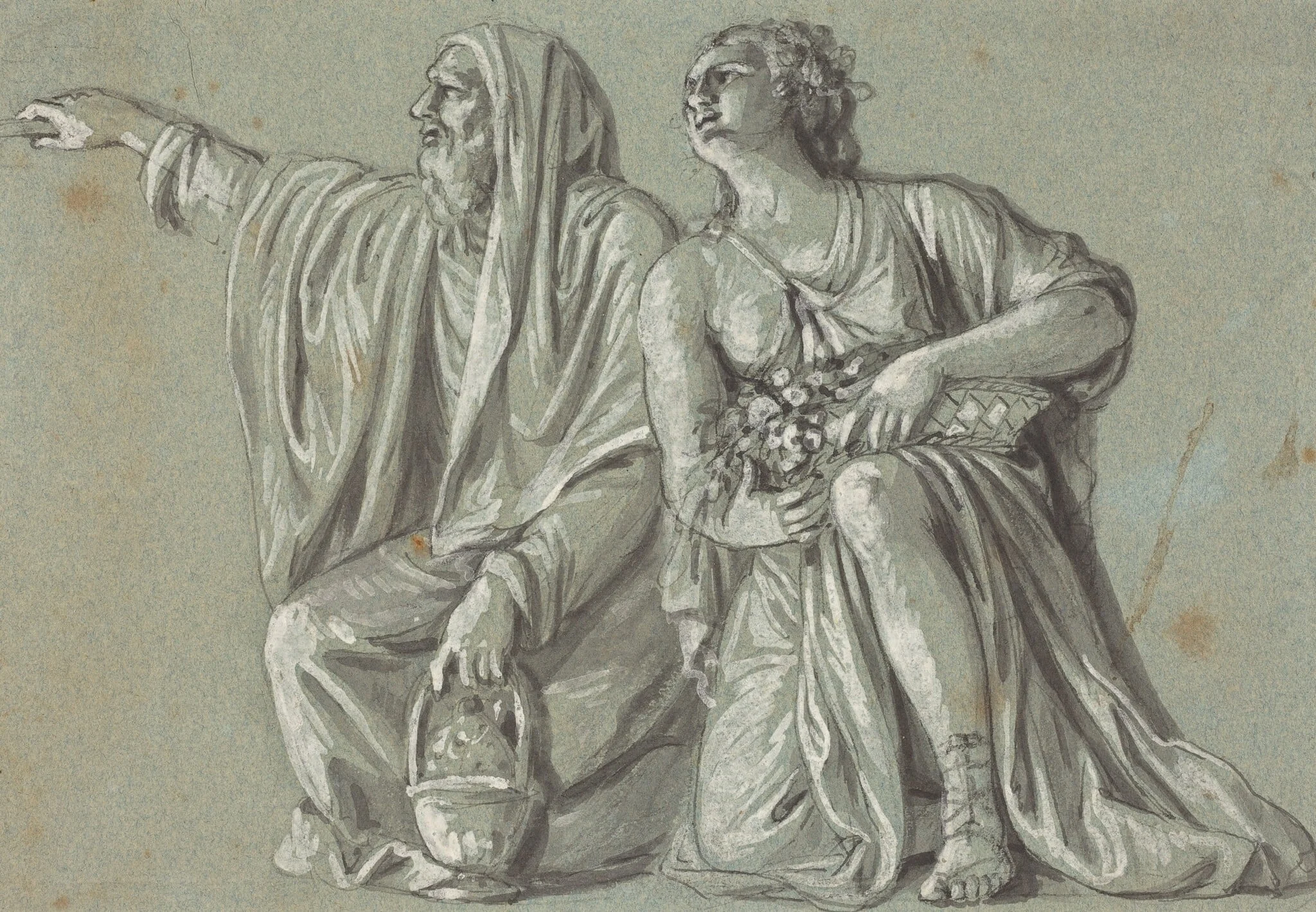 Two Kneeling Figures with Offerings, detail