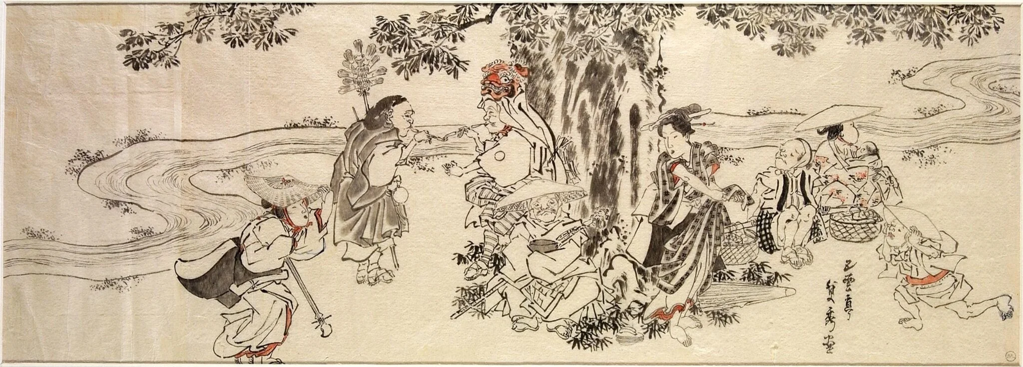 Group resting under tree, detail