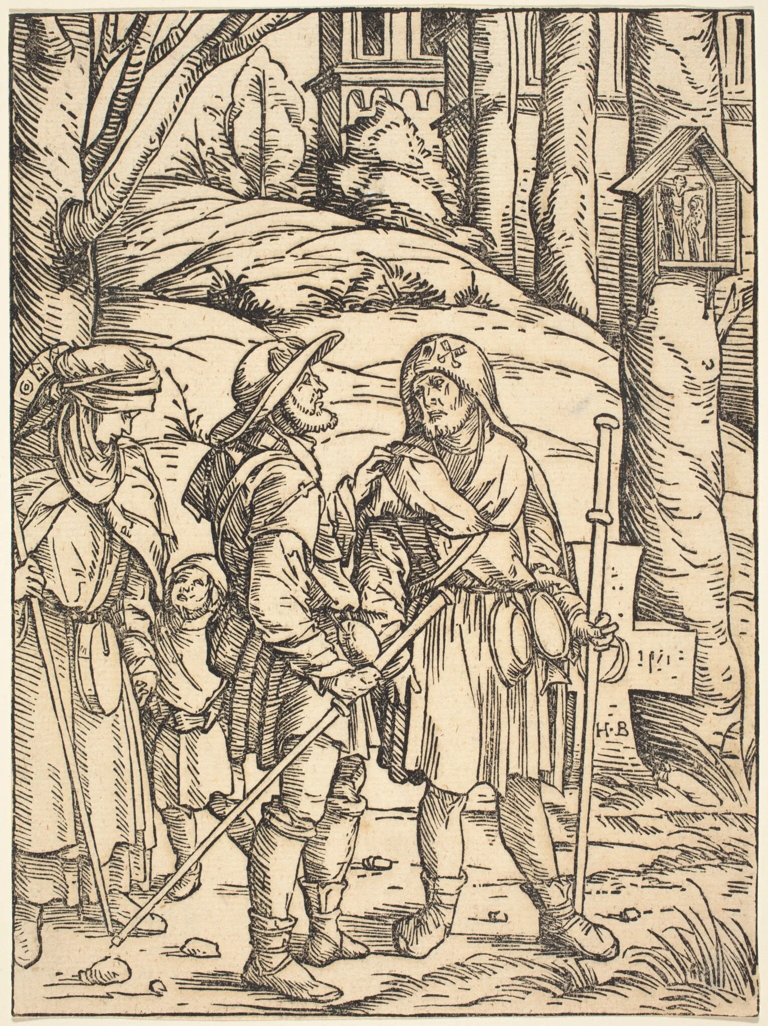 Pilgrims at a Wayside Shrine, detail