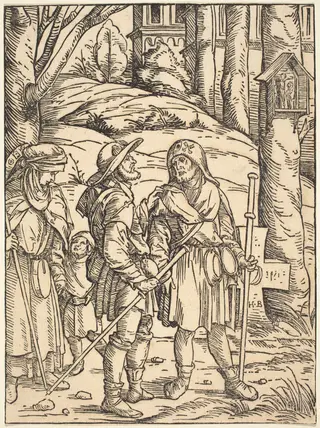 Pilgrims at a Wayside Shrine, by Hans Burgkmair I, ink, 1508