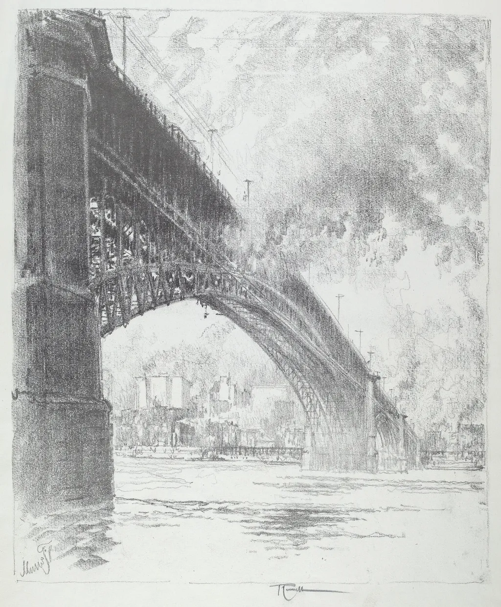 Eads Bridge, St. Louis, by Joseph Pennell, ink, 1919