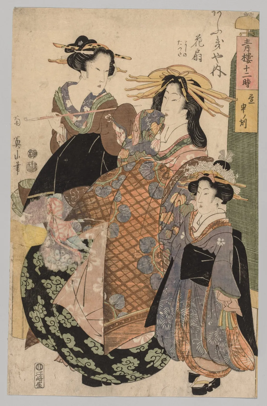 Two Women and a Girl, by Kikukawa Eizan, 1814