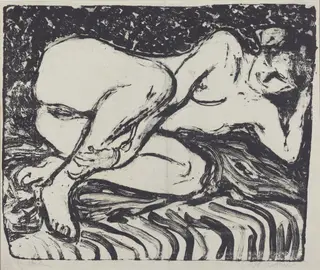 Reclining Nude, by Ernst Ludwig Kirchner, ink, 1907