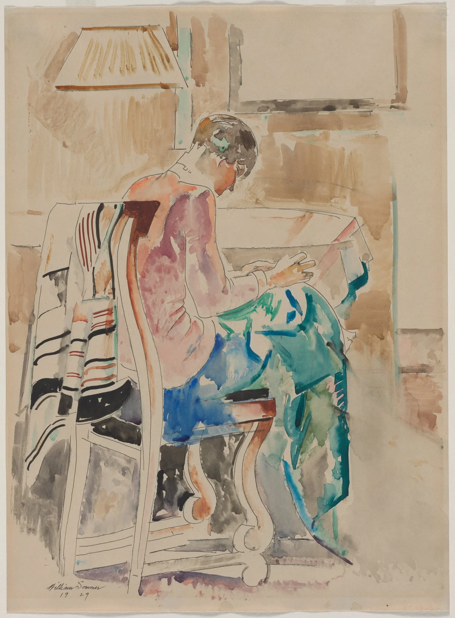 Girl Sewing, detail
