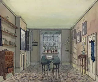 My room in 18 Stamford Street Blackfriars about AD 1829., by Henry Cole, watercolor, 1828