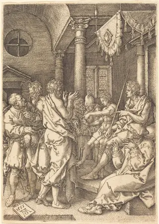 The Two Elders Convicted by the Testimony of Daniel, by Heinrich Aldegrever, ink, 1555
