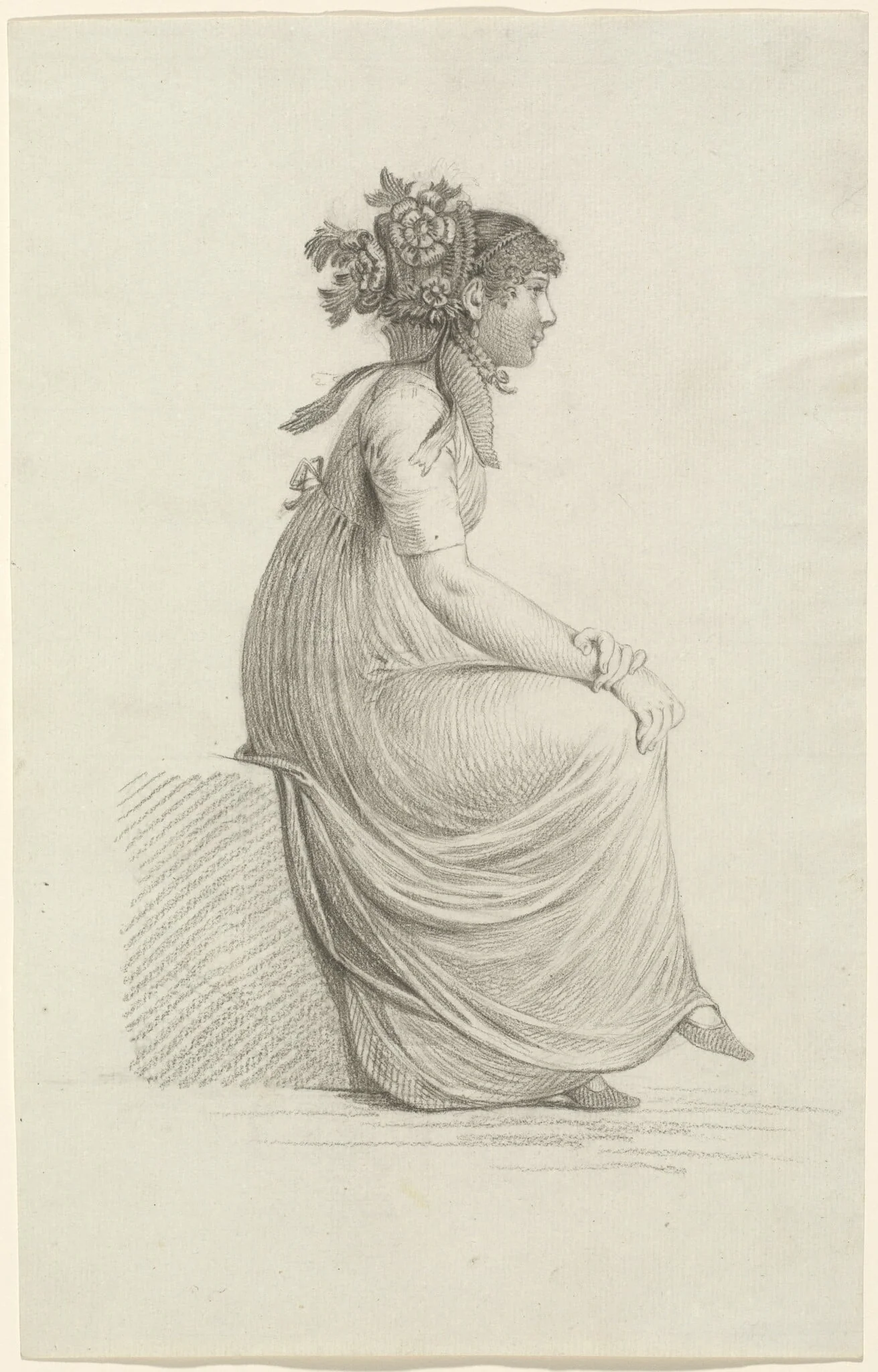 A Seated Young Woman Wearing a Fashionable Hat, detail