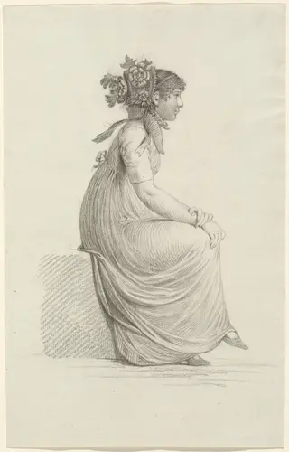 A Seated Young Woman Wearing a Fashionable Hat, by Carl Wilhelm Kolbe, chalk, 1802
