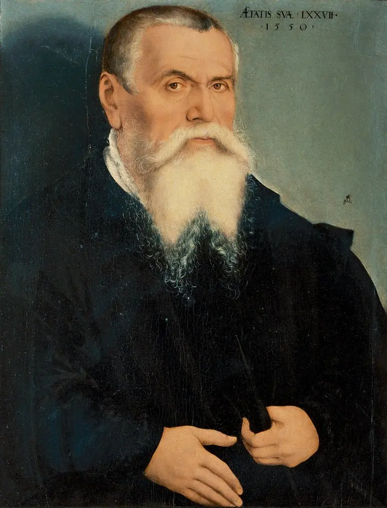 Portrait of Lucas Cranach the Elder, by Lucas Cranach the Younger, oil, 1550