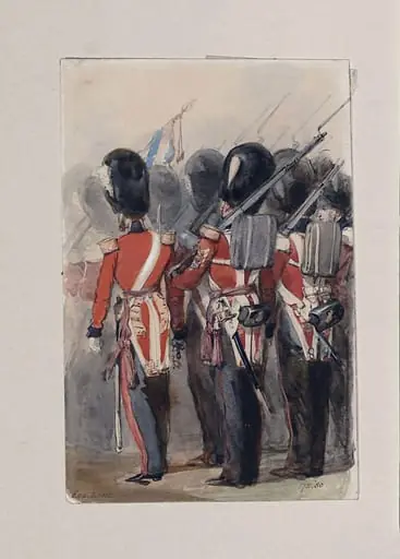 Guards at a Review in Windsor Park, by Lami, watercolor, 1850
