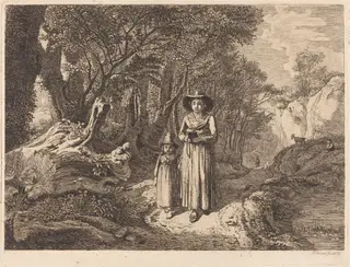 Woman and Child Walking to Church, by Johann Christoph Erhard, ink, 1819