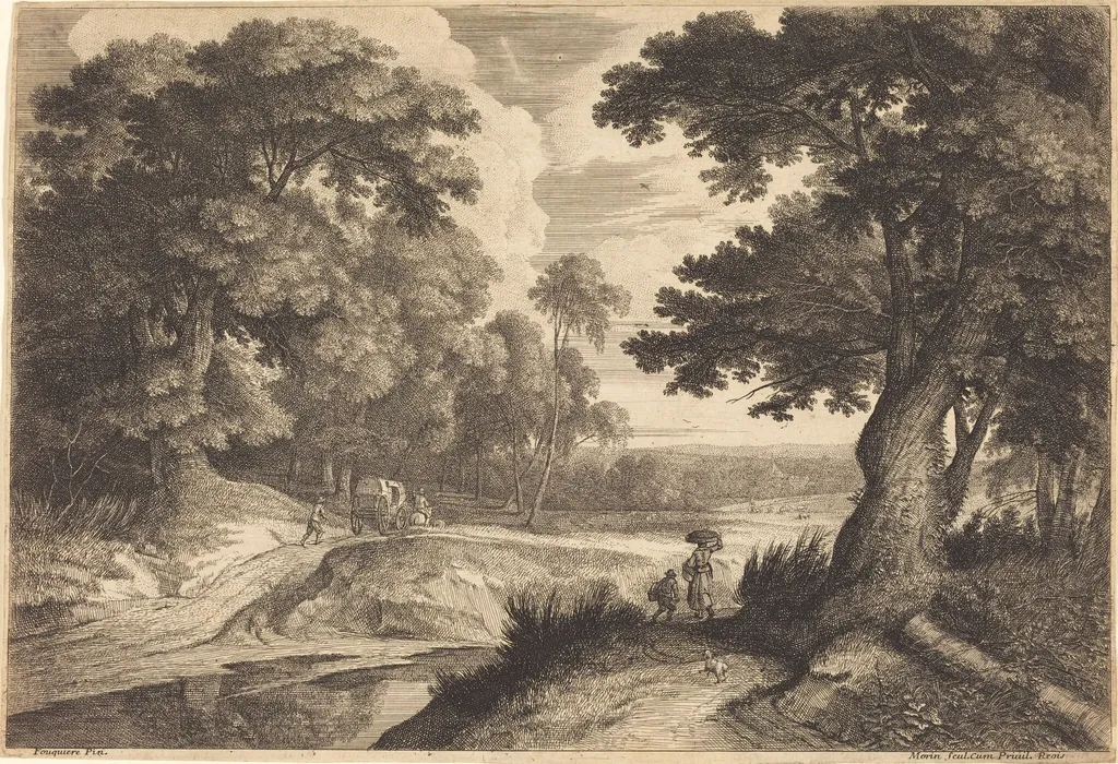 Edge of a Wood with Peasants Going to Market, by Jean Morin, ink, 1625