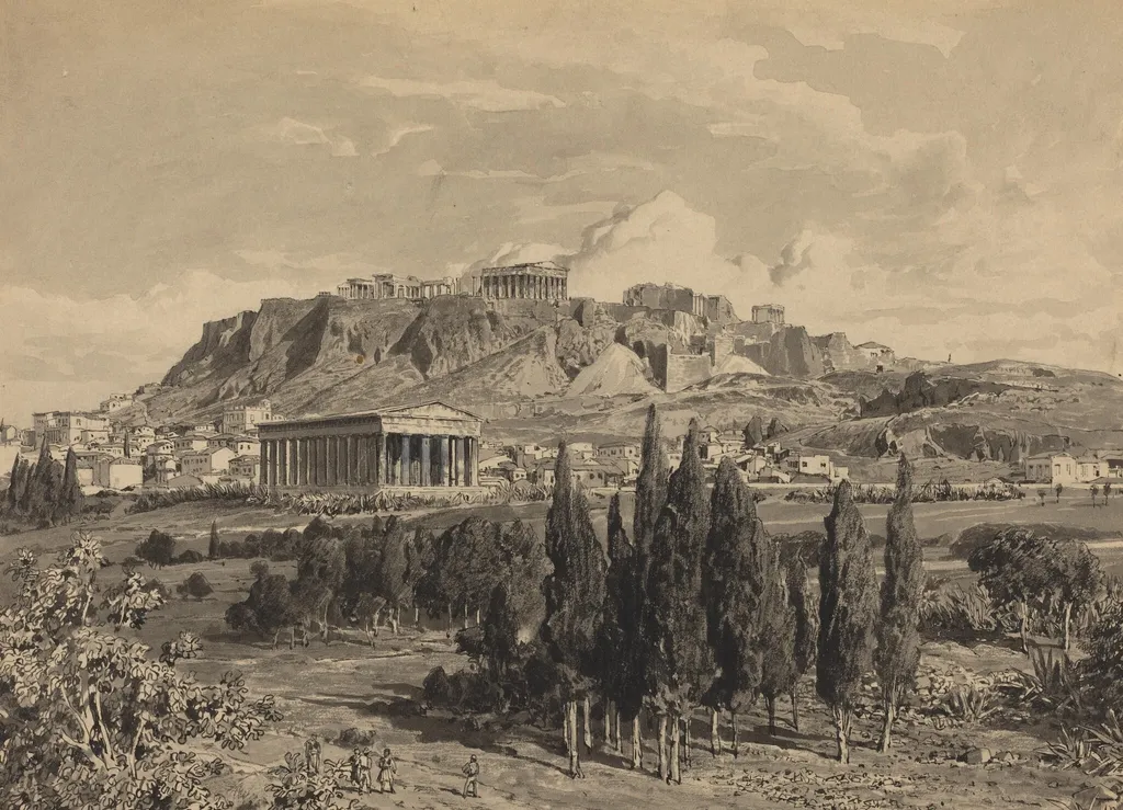 Temple of Hyphaestus, by Themistocles von Eckenbrecher, ink, 1890