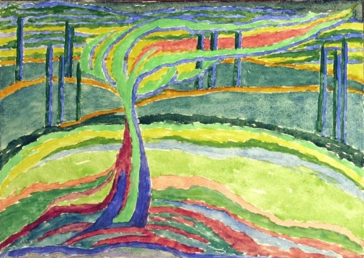 Peisaj cu copac verde, detail