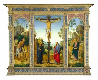 The Crucifixion with the Virgin, Saint John, Saint Jerome, and Saint Mary Magdalene, by Pietro Perugino, tempera, 1484