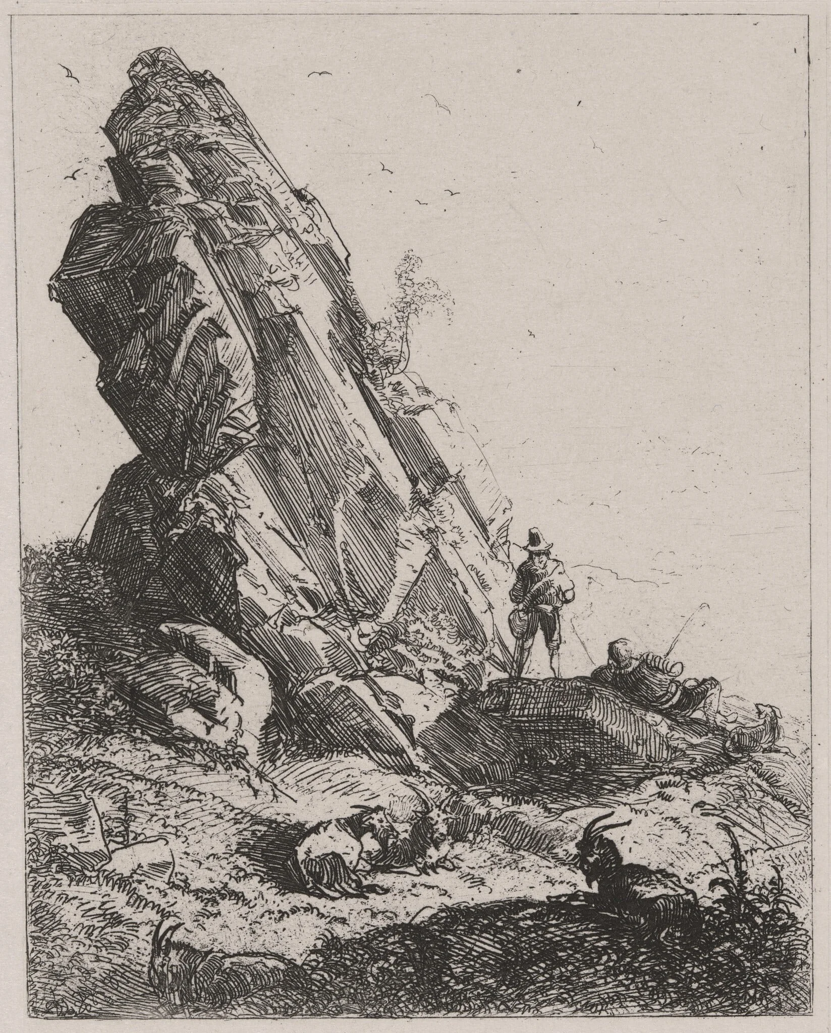 Rock Outcrop with Shepherds and Goats, detail