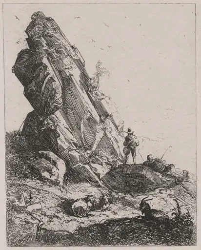 Rock Outcrop with Shepherds and Goats, by Caspar Johann Nepomuk Scheuren, ink, 1842