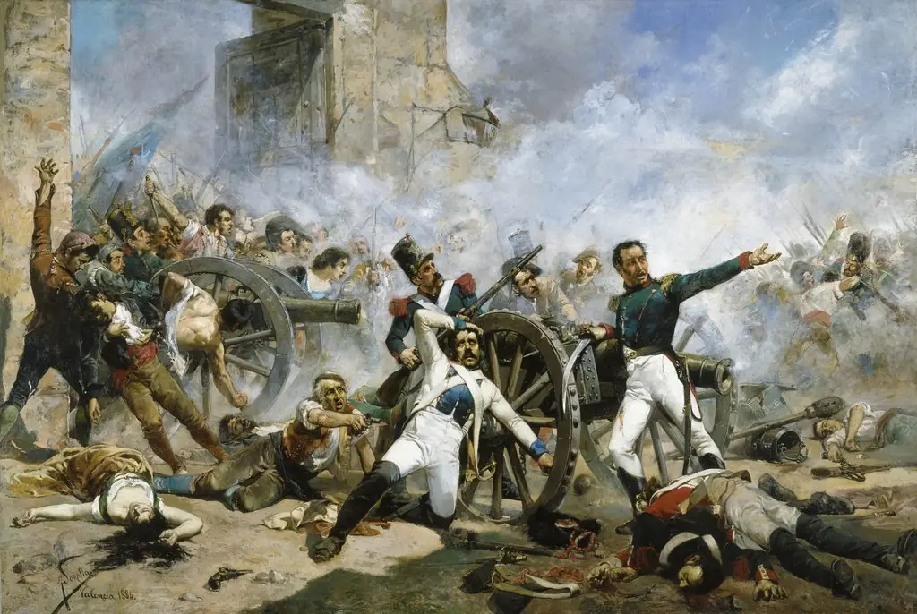 The death of Pedro Velarde y Santillán during the defence of the Monteleon Artillery Barracks., by Joaquín Sorolla, oil, 1894