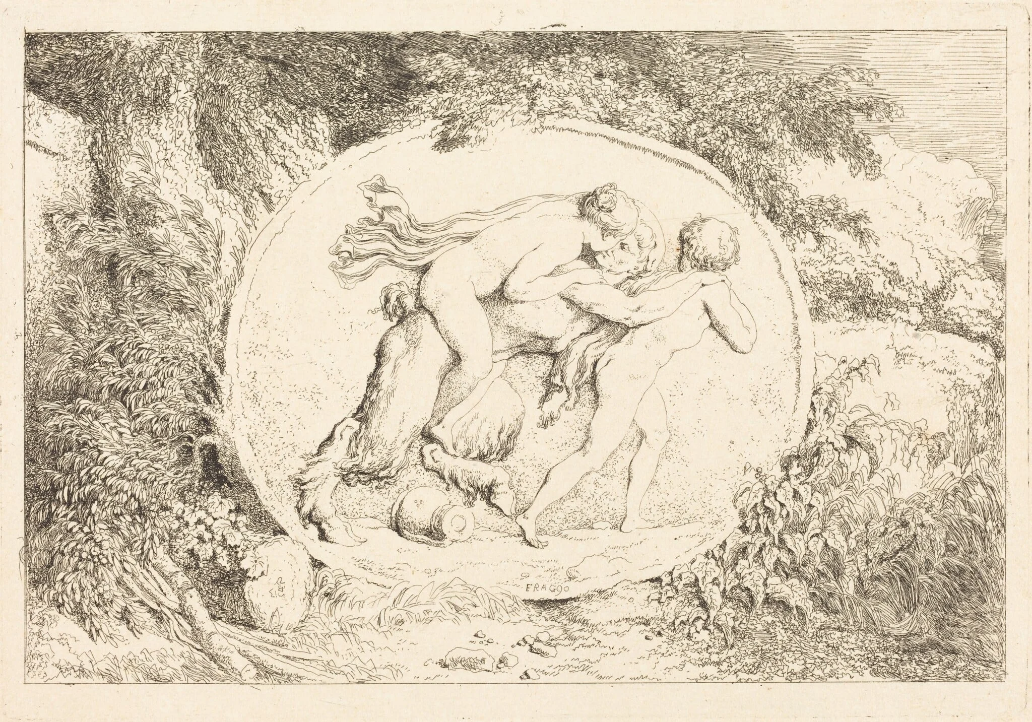 Nymph Astride a Satyr (Jeune fille a califourchon sur un satyre), detail