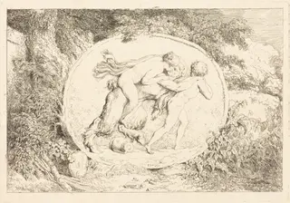 Nymph Astride a Satyr (Jeune fille a califourchon sur un satyre), by Jean Honoré Fragonard, ink, 1763