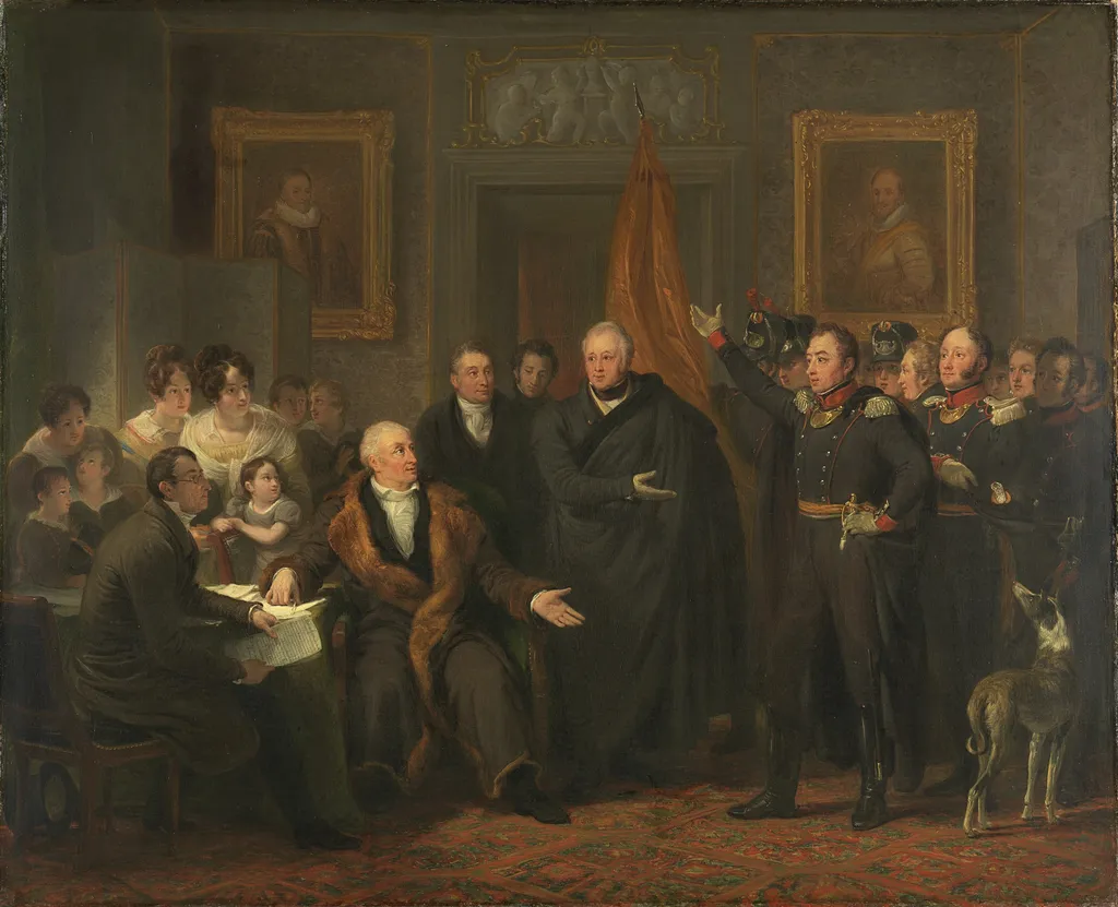 Triumvirate Assuming Power in the Name of the Prince of Orange, 21 November 1813, by Jan Willem Pieneman, oil, 1828