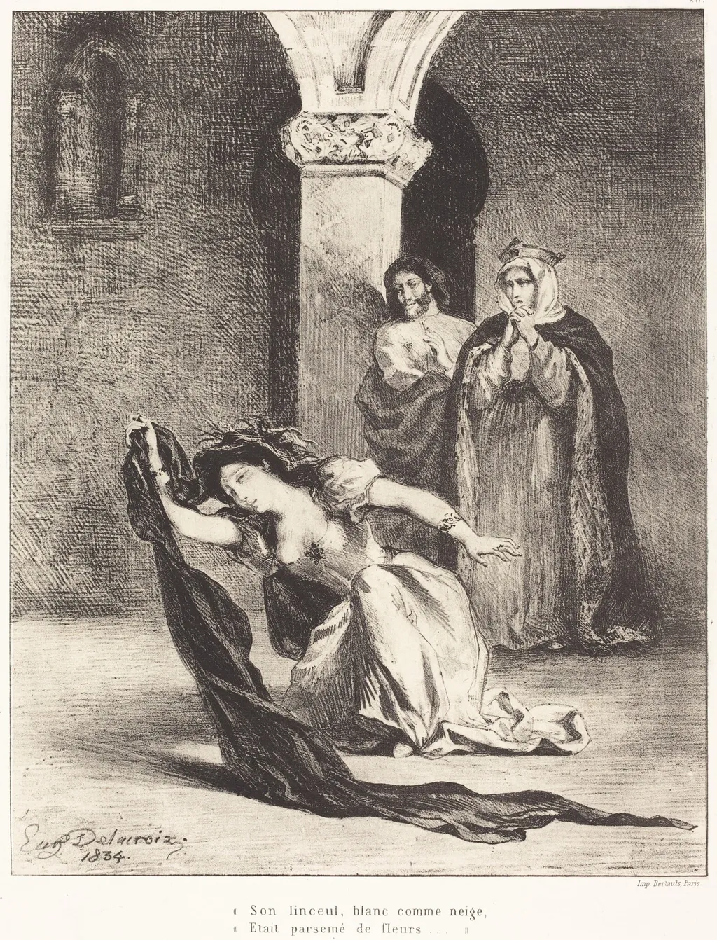 The Song of Ophelia (Act IV, Scene V), by Eugène Delacroix, ink, 1834