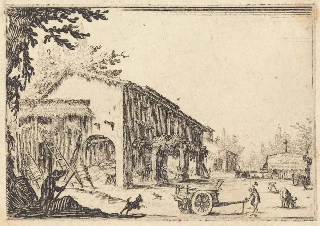 Courtyard of a Farm, by Jacques Callot, ink, 1617