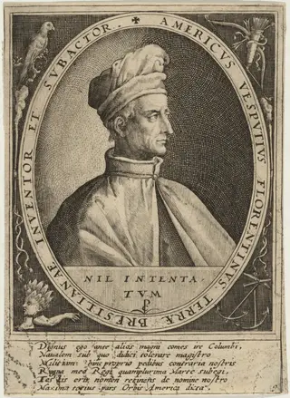 Amerigo Vespucci, by Crispijn van de Passe I, ink, 1598