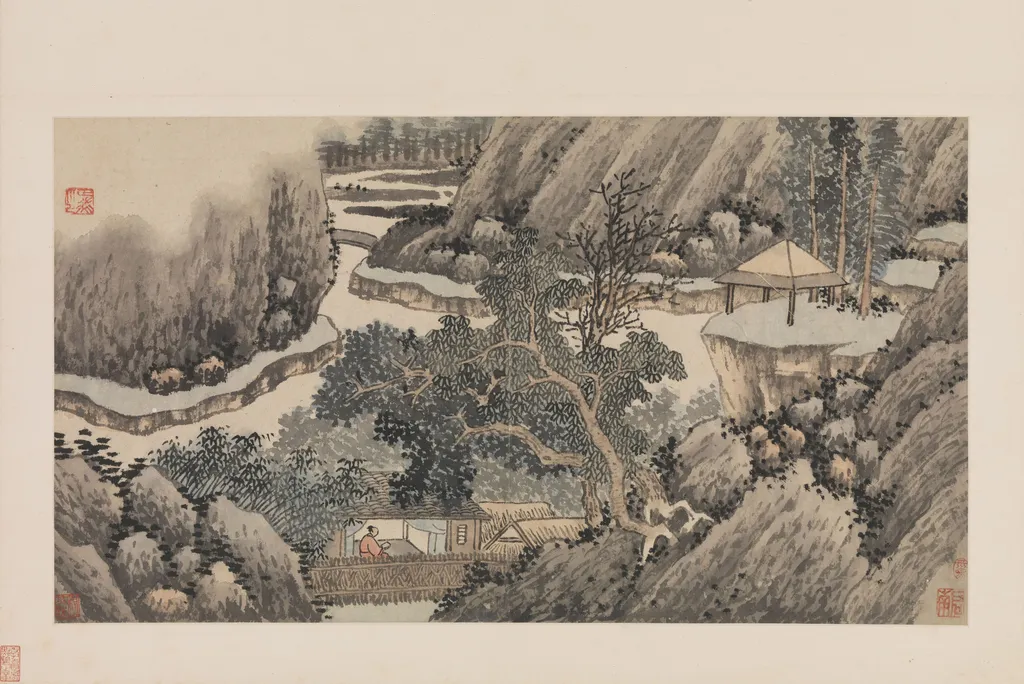明沈周山水　冊　山居讀書, by Shen Zhou, unspecified, 1477