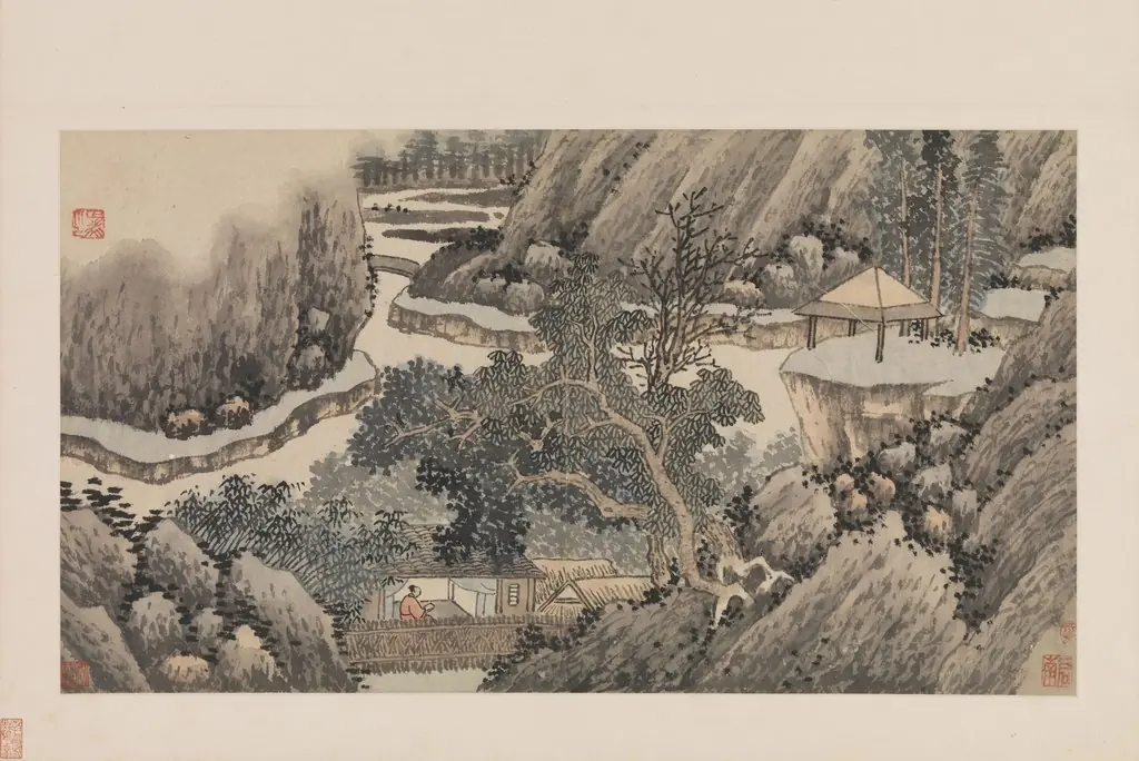 明沈周山水　冊　山居讀書, by Shen Zhou, unspecified, 1477