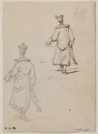 Two drawings of a priest seen from behind, by George Chinnery, 19