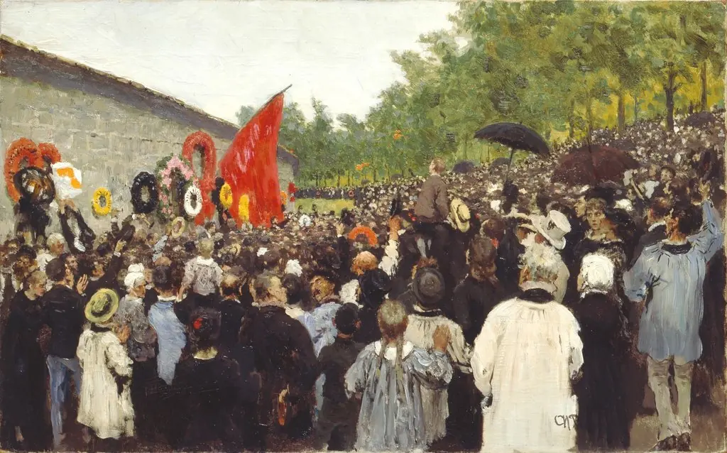 The Annual Memorial Meeting Near the Wall of the Communards in the Cemetery of Père-Lachaise in Paris, by Ilya Repin, oil, 1892
