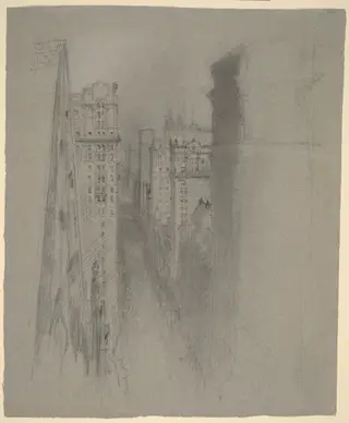 North on Broadway from Trinity Church, by Stanford White, graphite, 1900