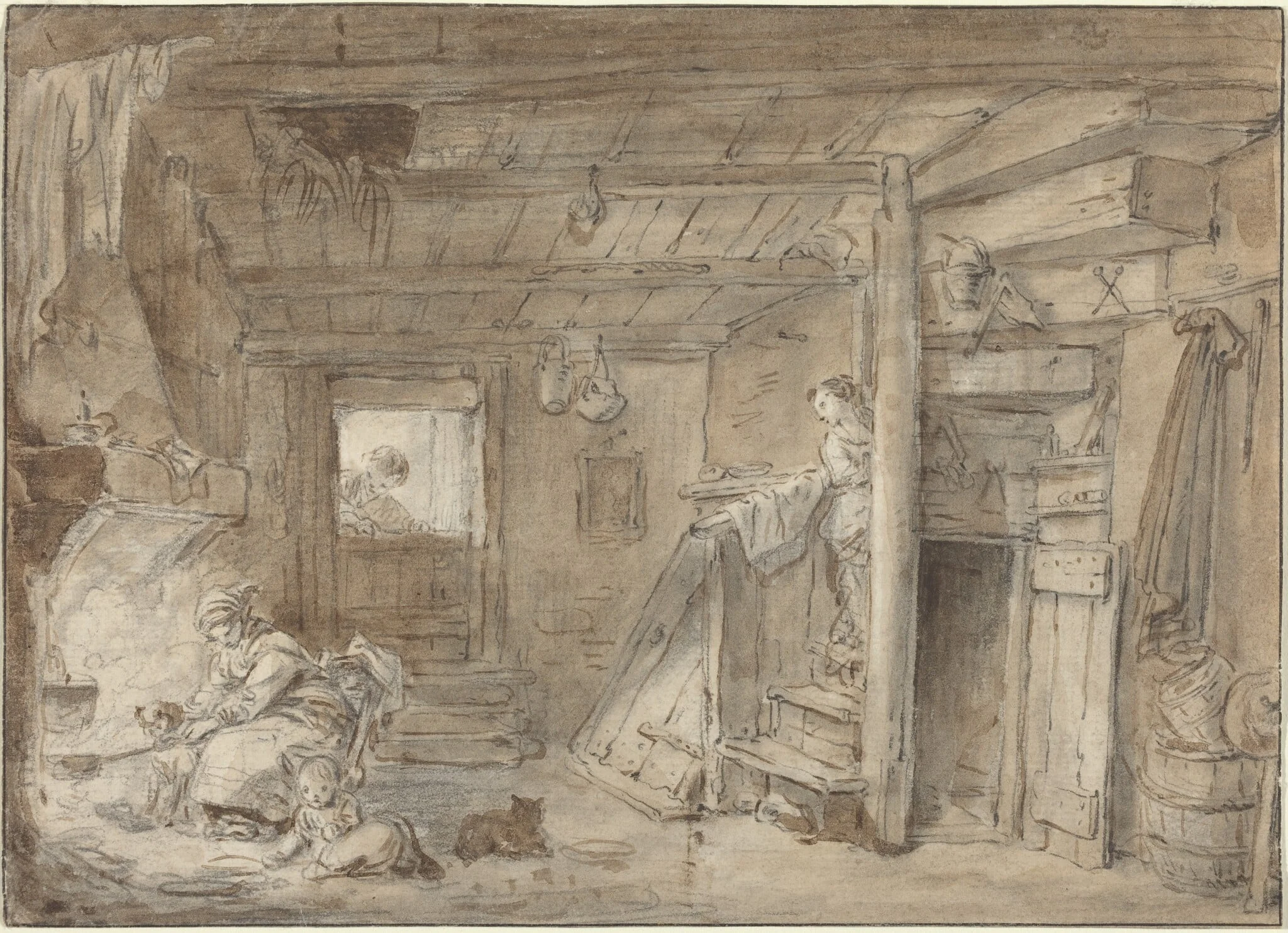 Interior of a Farmhouse with Figures, detail