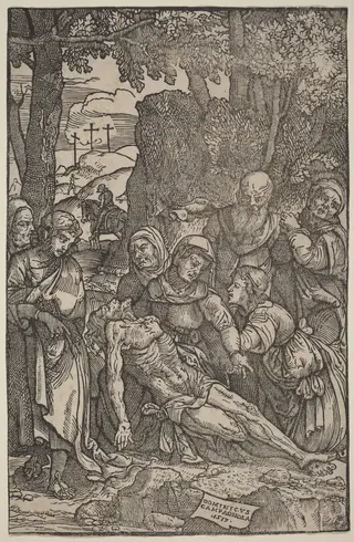 Lamentation of Christ, by Domenico Campagnola, ink, 1517