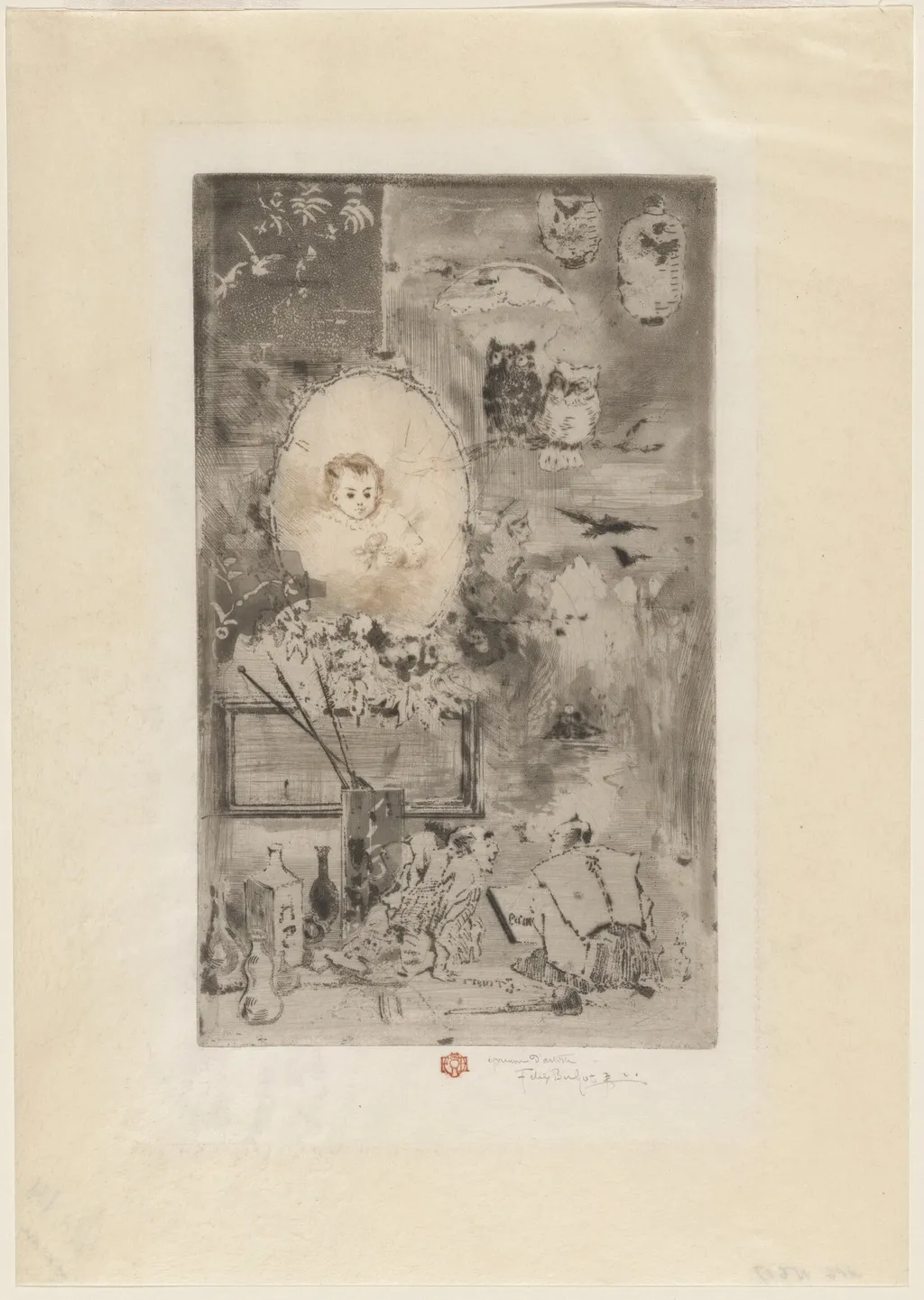 Baptismal commemoration for Jean Buhot (Baptême japonais), by Félix-Hilaire Buhot, ink, 1887