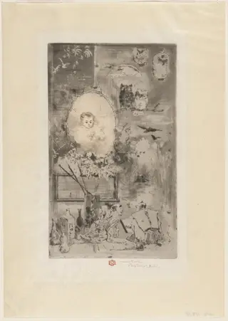 Baptismal commemoration for Jean Buhot (Baptême japonais), by Félix-Hilaire Buhot, ink, 1887